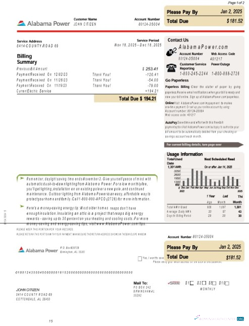 download download USA Alabama power utility bill